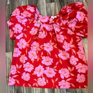 Umgee Red Blouse with Pink Floral Print